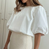 Depeche Clothing Abi blouse with puff at shoulder Tops 230 Off White