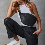 Depeche leather wear Alicia straight leg pants in leather Pants 099 Black (Nero)