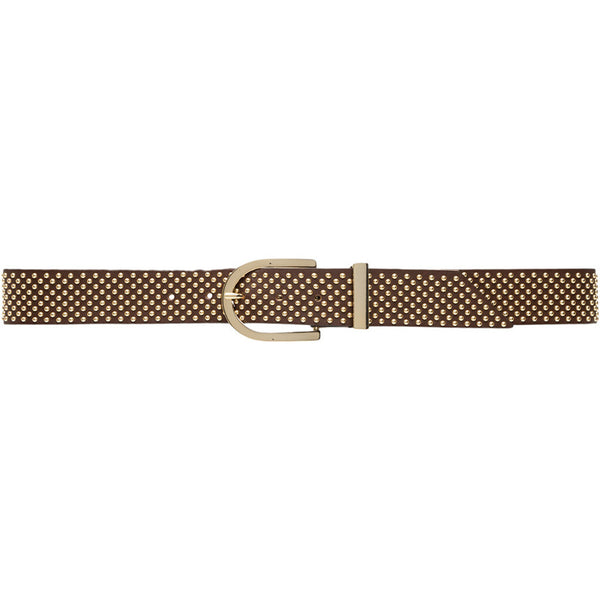 DEPECHE Beautiful leather belt decorated with studs Belts 161 Dark brown