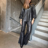 Depeche leather wear Boa boot cut HW leather pants Pants 099 Black