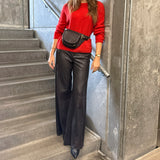 Depeche leather wear Boa leather pants - Wide leg (HW) Pants 008 Chocolate