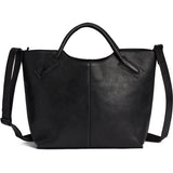 DEPECHE Boxy cow leather shopper with tube handles Shopper 099 Black