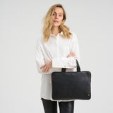 DEPECHE Cow leather computer sleeve with handles Accessories 099 Black