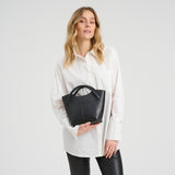 DEPECHE Cow leather crossover with tube-handle detailing Cross over 099 Black