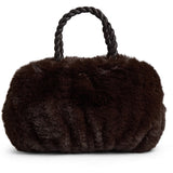 DEPECHE Faux fur handbag with braided leather handles Shoulderbag / Handbag 008 Chocolate