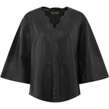 Depeche leather wear Feminine Trine top in soft leather quality Tops 099 Black (Nero)