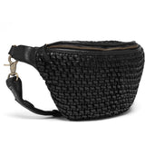 DEPECHE Leather bumbag decorated with weaving Bumbag 099 Black