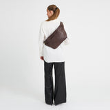 DEPECHE Leather bumbag with covered front zipper Bumbag 106 Coffee