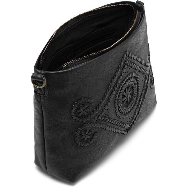 DEPECHE Leather crossbody bag with beautiful bohemian pattern Cross over 099 Black (Nero)