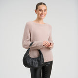 DEPECHE Leather crossover bag with perforated pattern Cross over 099 Black