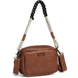 DEPECHE Leather crossover with boho rope strap Cross over 040 Dark cognac