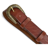 DEPECHE Leather jeans belt with vintage texture Belts 014 Cognac