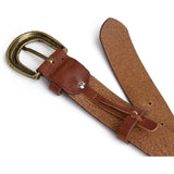 DEPECHE Leather jeans belt with vintage texture Belts 014 Cognac