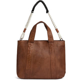 DEPECHE Leather shopper with boho rope strap Shopper 040 Dark cognac