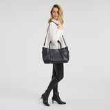 DEPECHE Leather work bag with gold trim details Shoulderbag / Handbag 099 Black