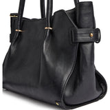DEPECHE Leather work bag with gold trim details Shoulderbag / Handbag 099 Black