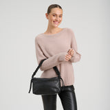 DEPECHE Sheep leather crossover bag with ruched strap Cross over 099 Black