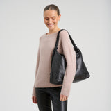 DEPECHE Sheep leather shoulderbag with ruched strap Shoulderbag / Handbag 099 Black