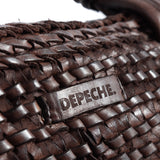 DEPECHE Shopper leather bag decorated with weaving Shopper 008 Chocolate