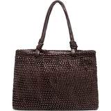 DEPECHE Shopper leather bag decorated with weaving Shopper 008 Chocolate