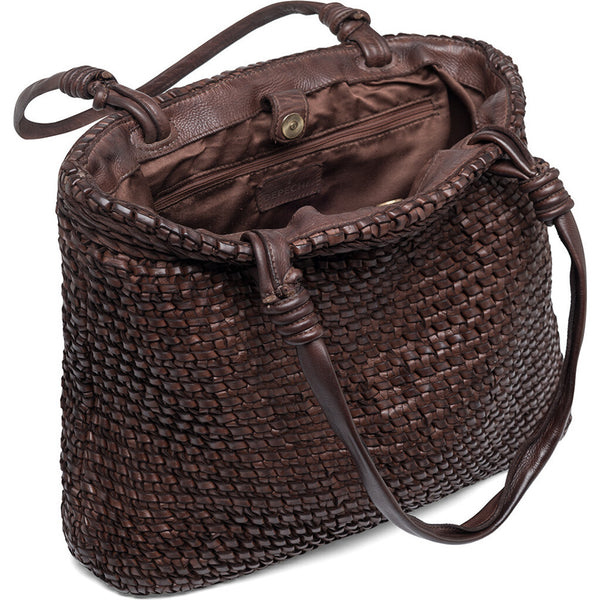 DEPECHE Shopper leather bag decorated with weaving Shopper 015 Brown