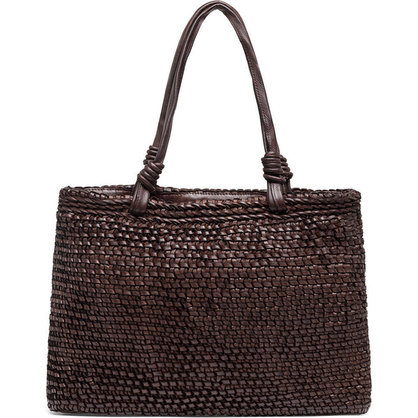 DEPECHE Shopper leather bag decorated with weaving Shopper 015 Brown