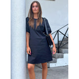 Depeche Clothing Short Abi dress with puff sleeves Dresses 099 Black (Nero)