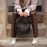 DEPECHE Shoulderbag with leopard lining Shoulderbag / Handbag 161 Dark brown