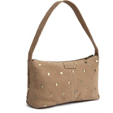 DEPECHE Small suede shoulder and handbag with all-over flat studs Shoulderbag / Handbag 011 Sand