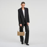 DEPECHE Small suede shoulder and handbag with all-over flat studs Shoulderbag / Handbag 011 Sand