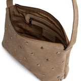 DEPECHE Small suede shoulder and handbag with all-over flat studs Shoulderbag / Handbag 011 Sand