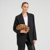 DEPECHE Suede clutch bag with all-over round studs Clutch 028 Caramel