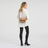 DEPECHE Suede crossover bag with brown patch details Cross over 011 Sand