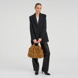 DEPECHE Suede handbag with studs and metal rings Shoulderbag / Handbag 028 Caramel