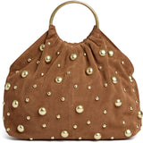 DEPECHE Suede handbag with studs and metal rings Shoulderbag / Handbag 028 Caramel