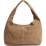 DEPECHE Suede shoulder and handbag with all-over studs Shoulderbag / Handbag 011 Sand
