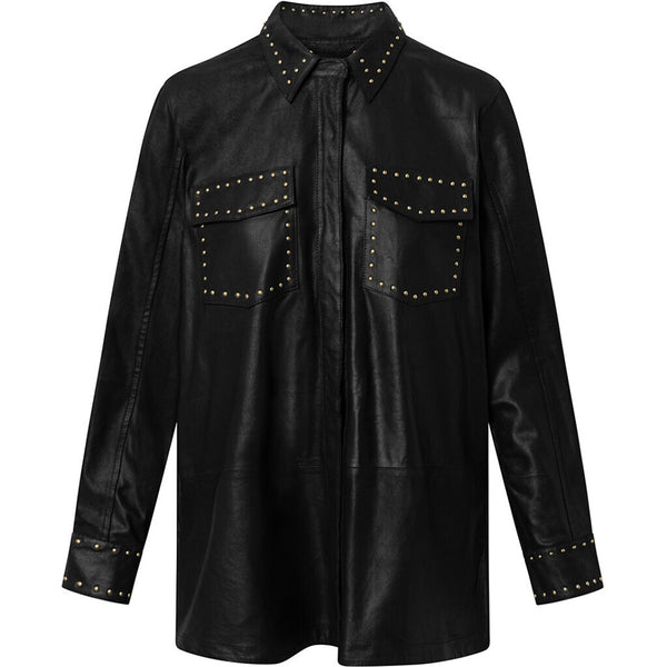 Depeche leather wear Tuja leather shirt decorated with studs Shirts 099 Black (Nero)