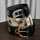 DEPECHE Cool jeans leather belt decorated with large eyelets Belts 098 Silver