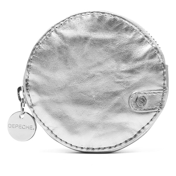 DEPECHE Small round leather purse en metallic look Purse / Credit card holder 207 Silver Metallic