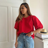 Depeche Clothing Abi blouse with puff at shoulder Tops 043 Red