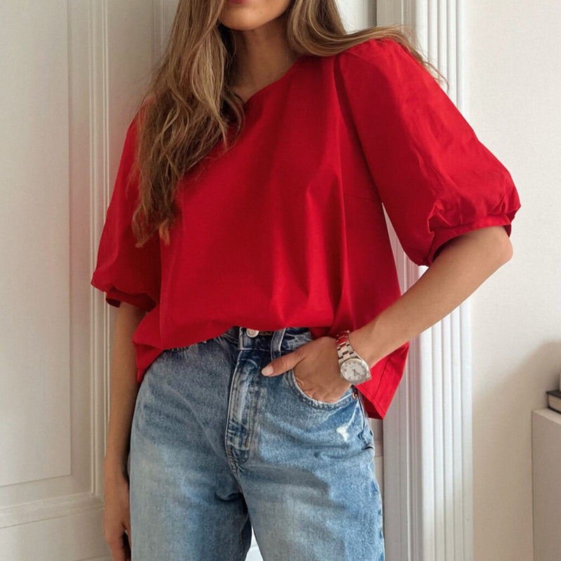 Depeche Clothing Abi blouse with puff at shoulder Tops 043 Red