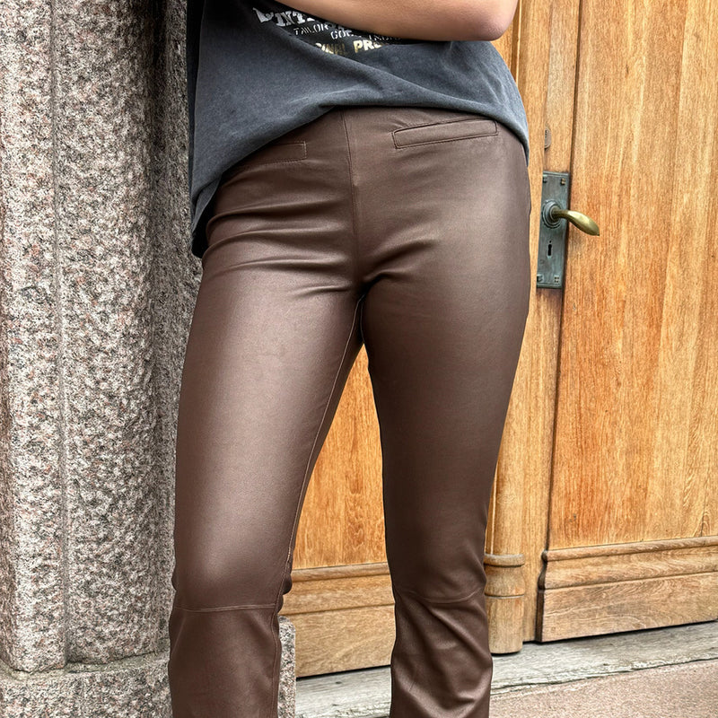 Depeche leather wear Ava leather pants - full length (RW) Pants 309 Metallic Brown