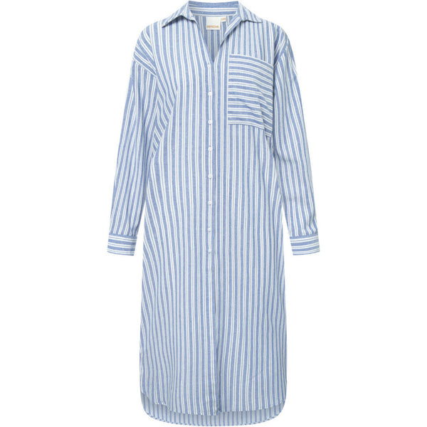 Depeche Clothing Beate shirt with striped print below-knee Shirts 259 Blue Yarndye Stripe