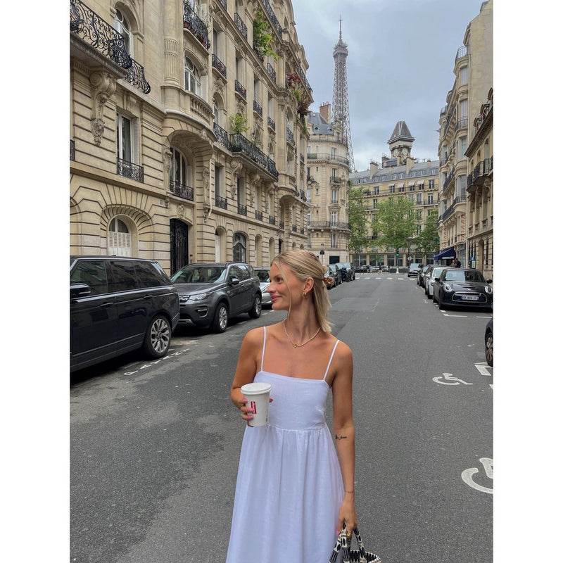 Depeche Clothing Beautiful Tara strap dress in delicious linen quality Dresses 001 White