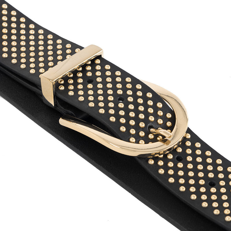 DEPECHE Beautiful leather belt decorated with studs Belts 097 Gold