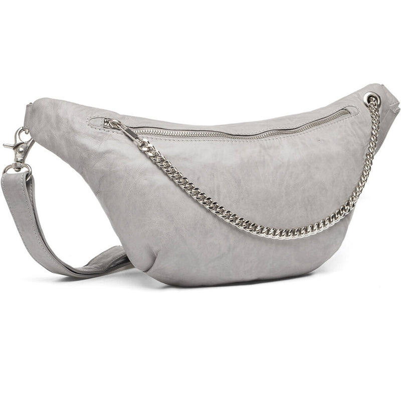 DEPECHE Beautiful leather bumbag with chain detail Bumbag 021 Grey (Cenere)