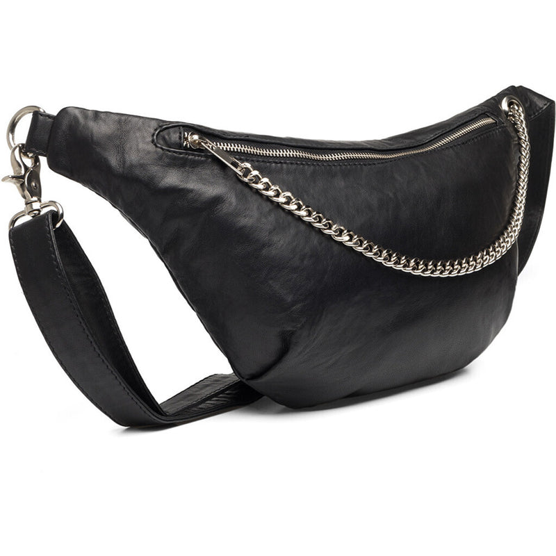 DEPECHE Beautiful leather bumbag with chain detail Bumbag 099 Black (Nero)