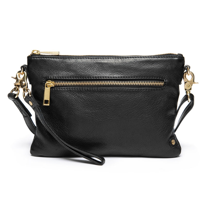 DEPECHE Beautiful leather clutch with golden zippers Small bag / Clutch 099 Black (Nero)