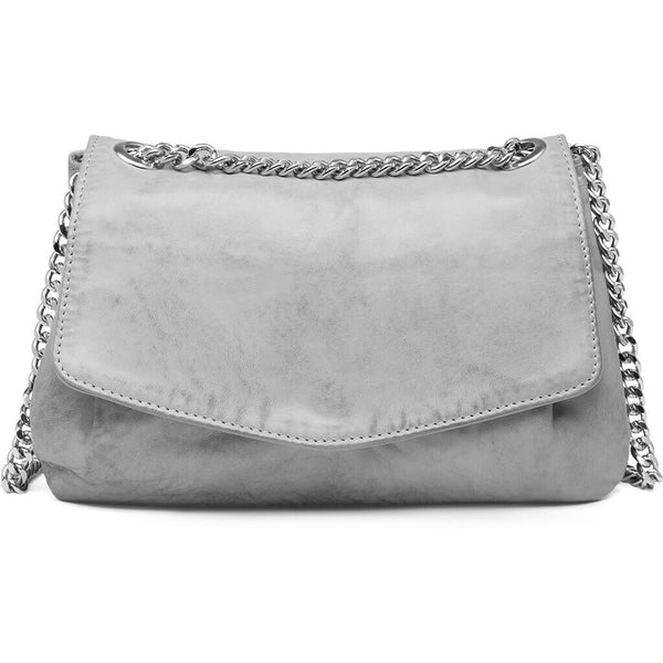 DEPECHE Beautiful leather shoulderbag with chain strap Cross over 021 Grey (Cenere)