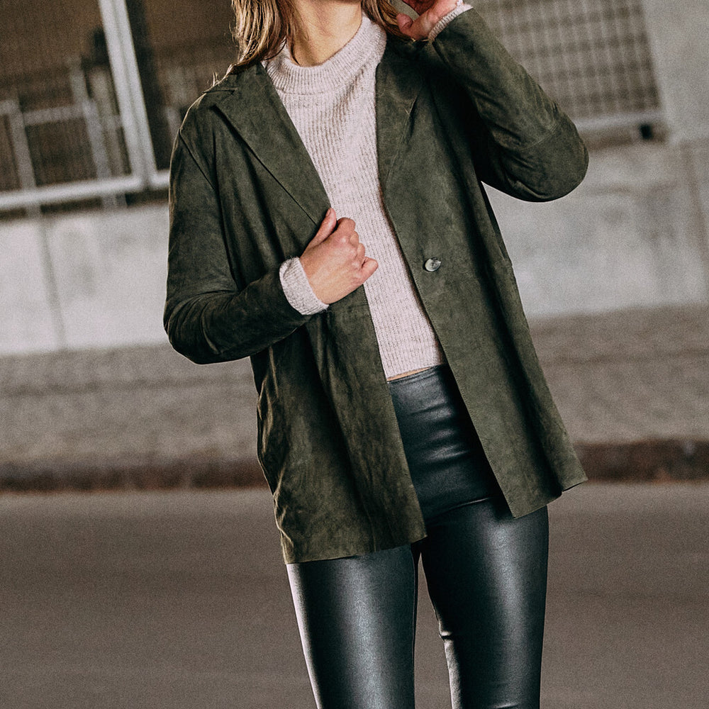 Green suede blazer online